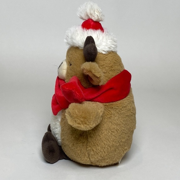 Vintage Hug Fun Chubby Christmas Reindeer Plush Stuffed Animal Toy Santa Hat - Picture 3 of 7